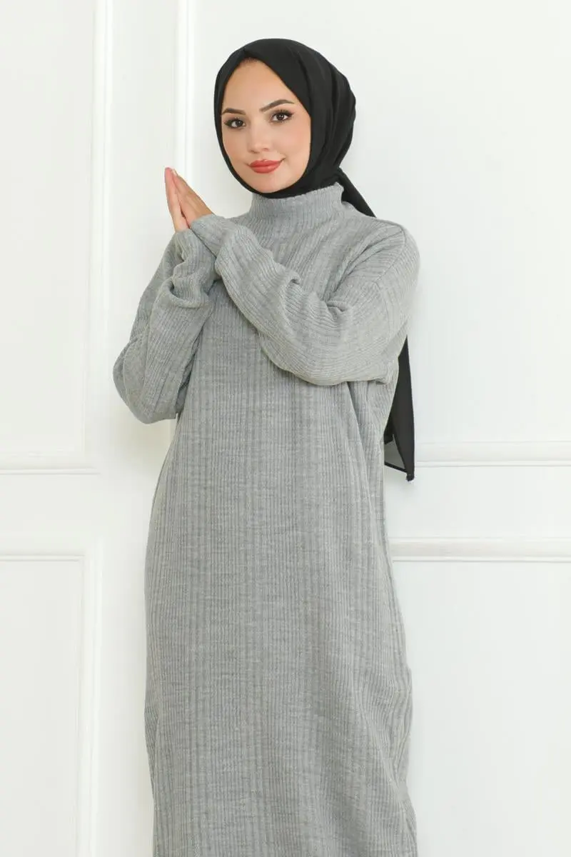 Textured Knitwear Hijab Dress-detail