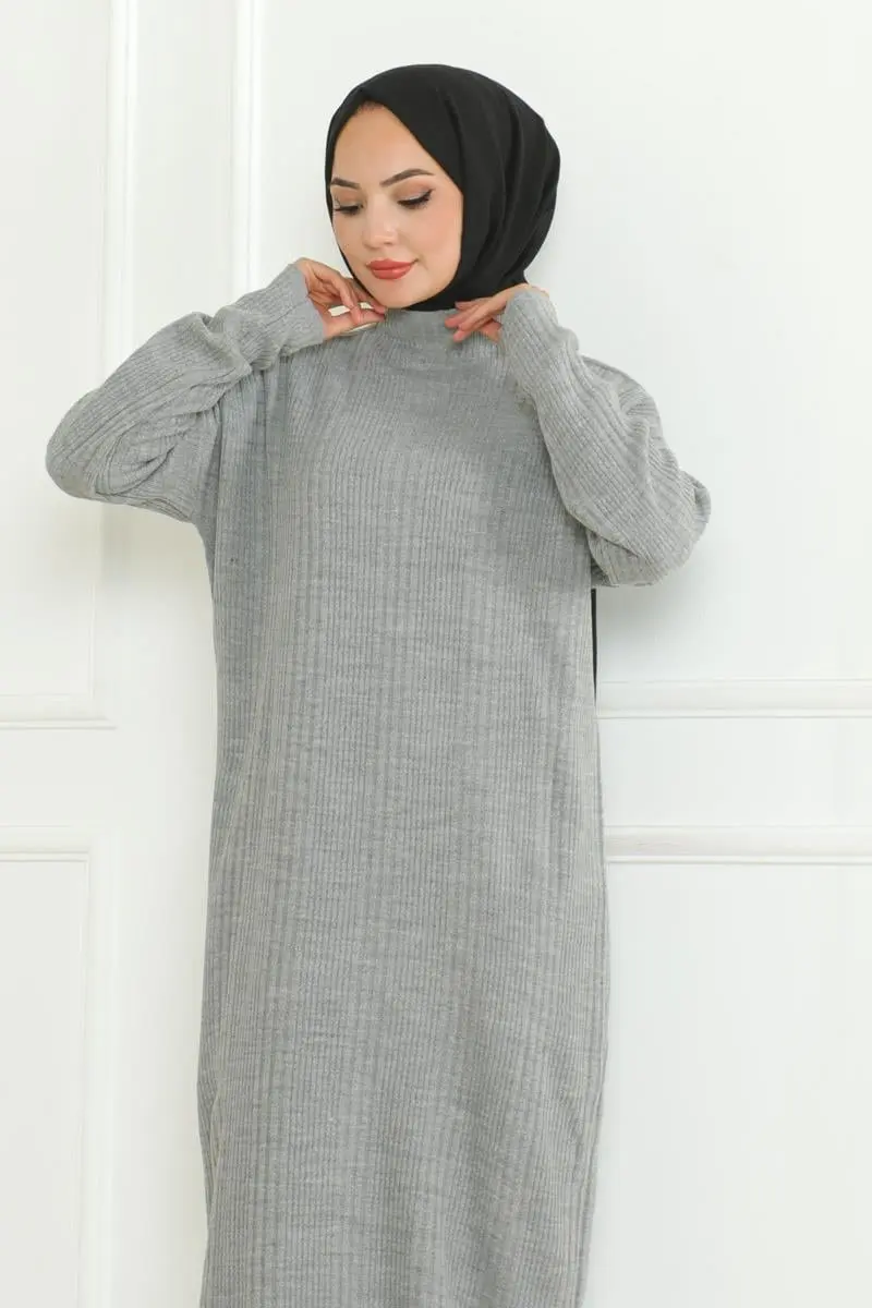 Textured Knitwear Hijab Dress-detail