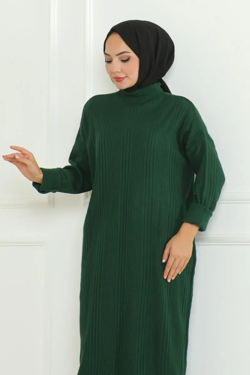 Textured Knitwear Hijab Dress-detail