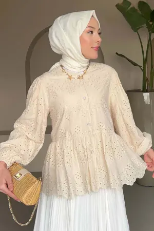 Button Detailed Embroidered Shirt