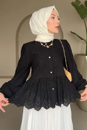 Button Detailed Embroidered Shirt