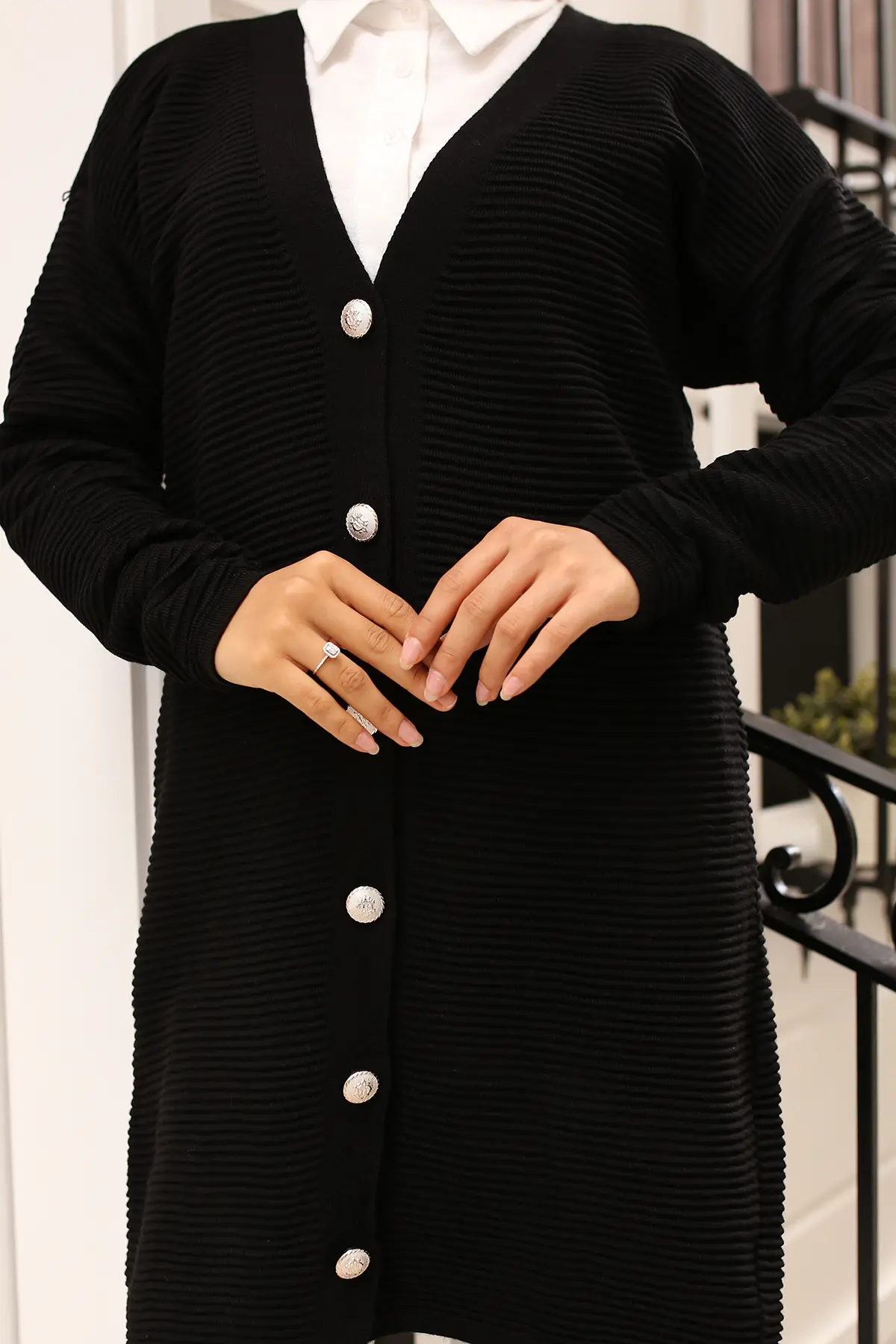 Düğme Detaylı Fitilli Hırka-detail