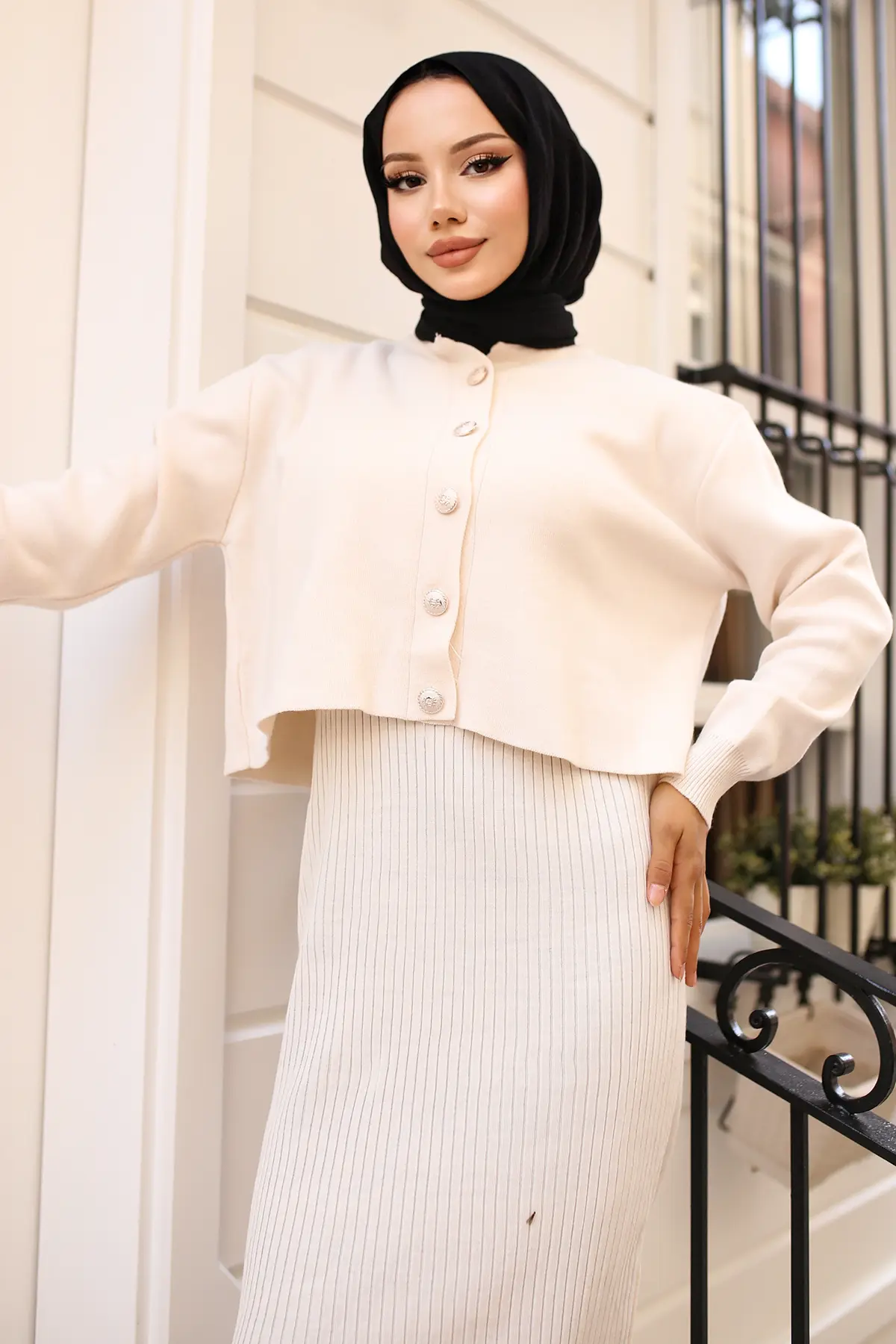 Düğme Detaylı Jile Triko Takım-detail