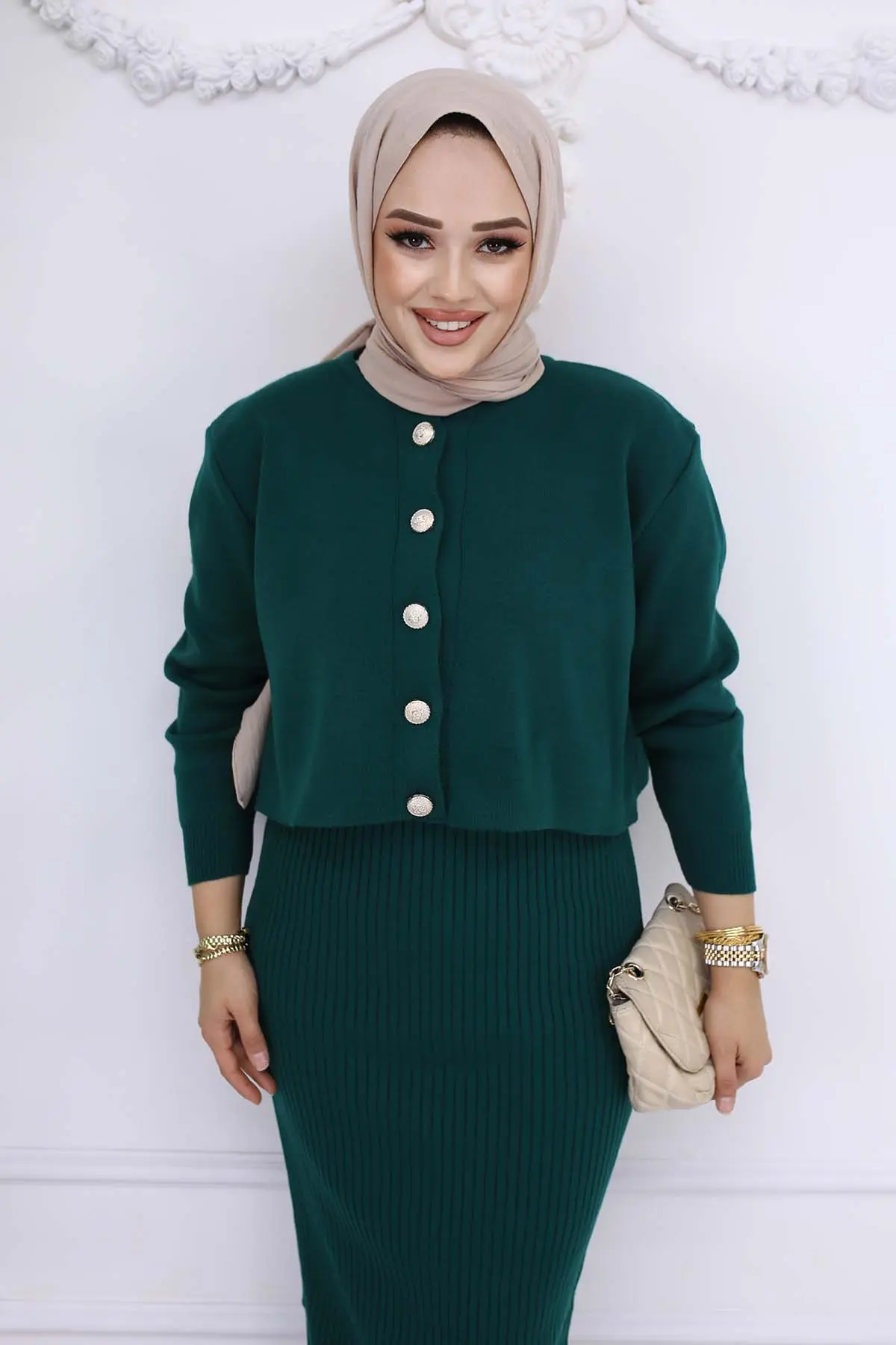 Düğme Detaylı Jile Triko Takım-detail