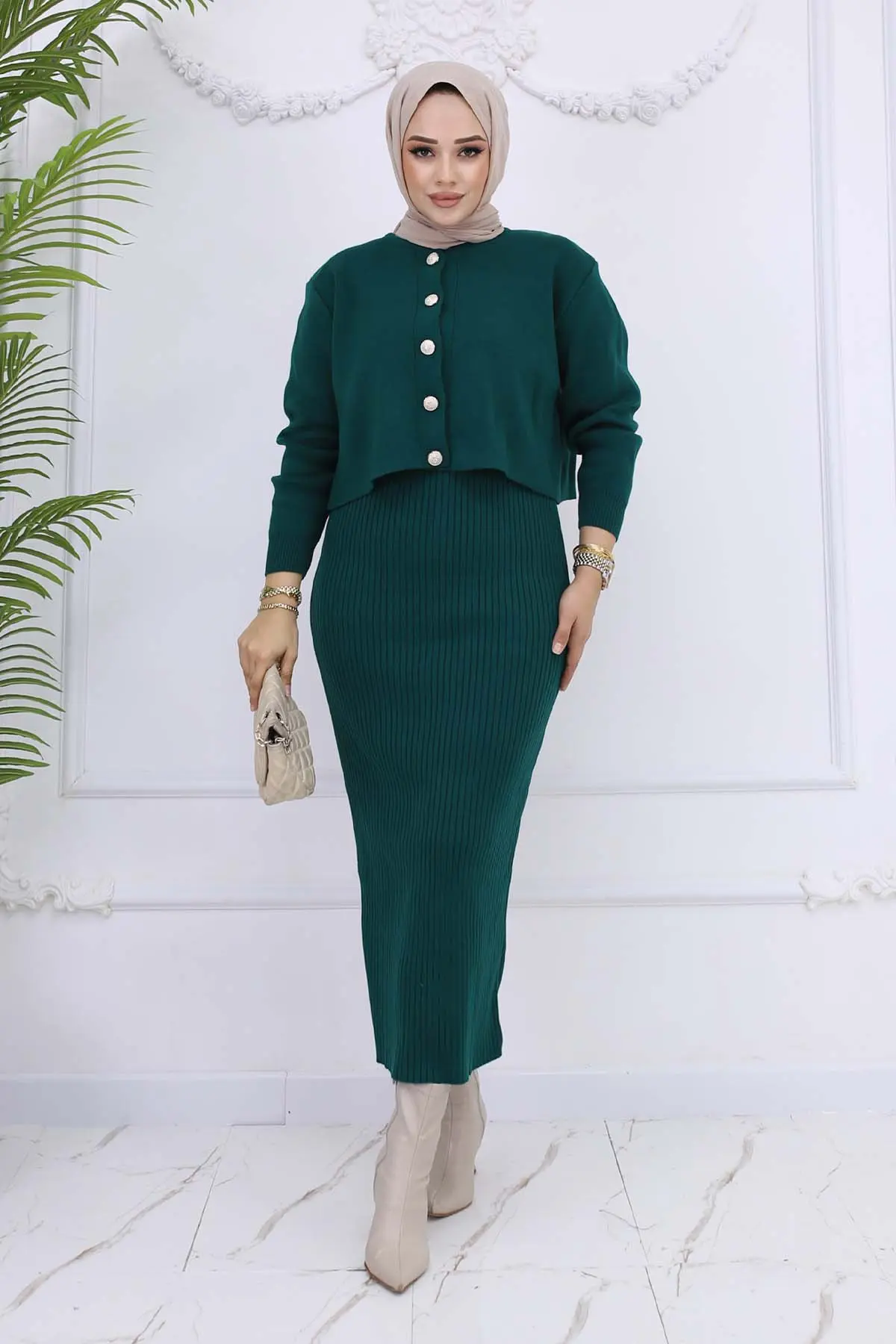 Düğme Detaylı Jile Triko Takım-detail