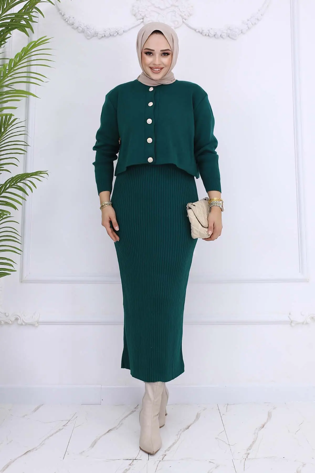 Düğme Detaylı Jile Triko Takım-detail