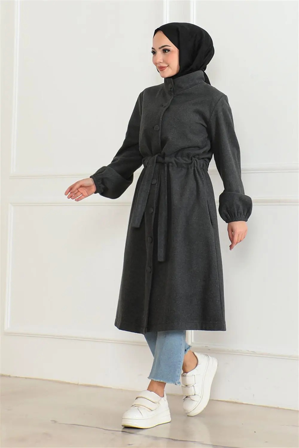 Düğme Detaylı Kaşe Kaban-detail