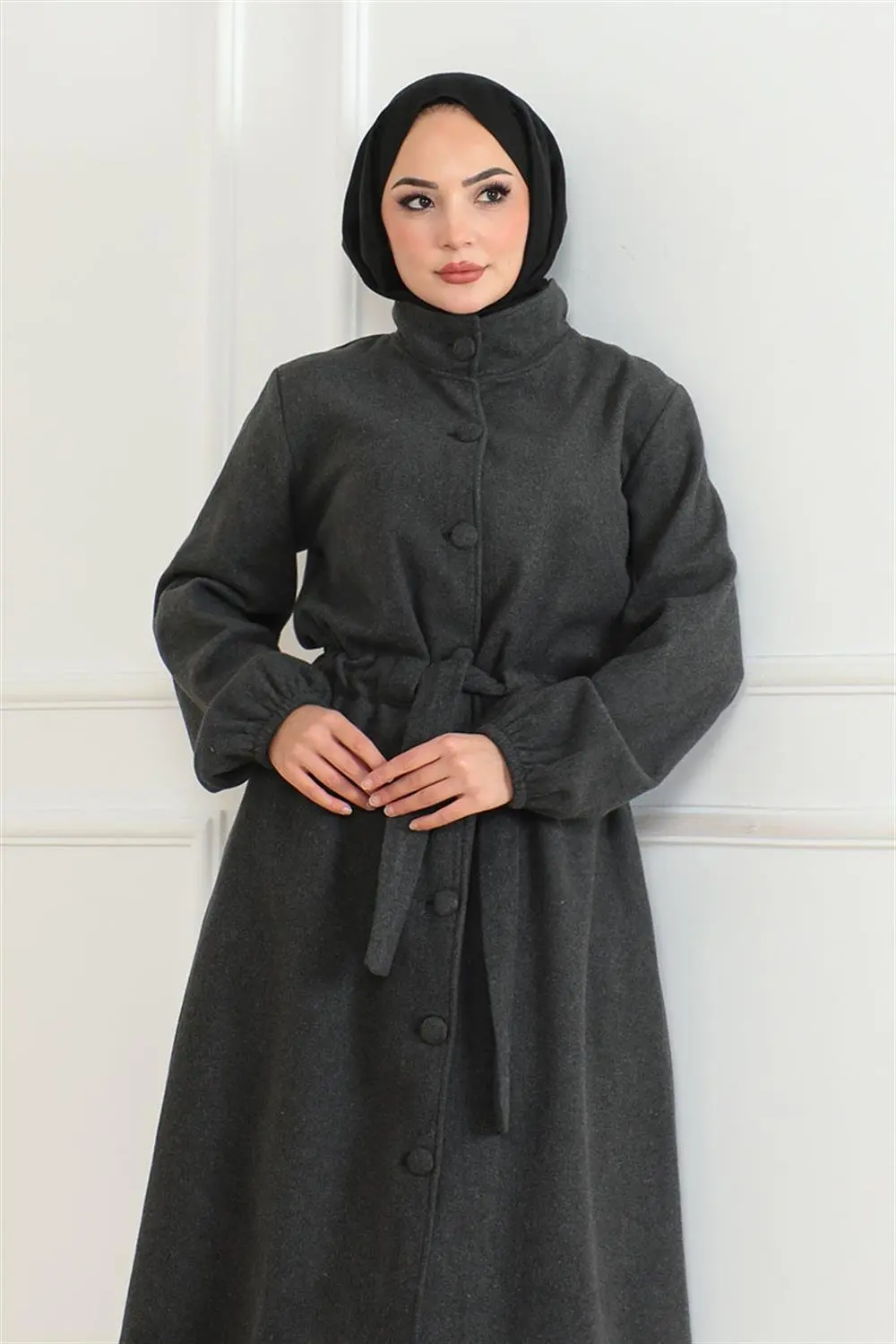 Düğme Detaylı Kaşe Kaban-detail