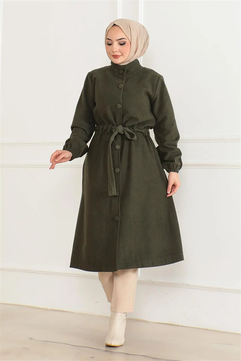 Düğme Detaylı Kaşe Kaban-detail