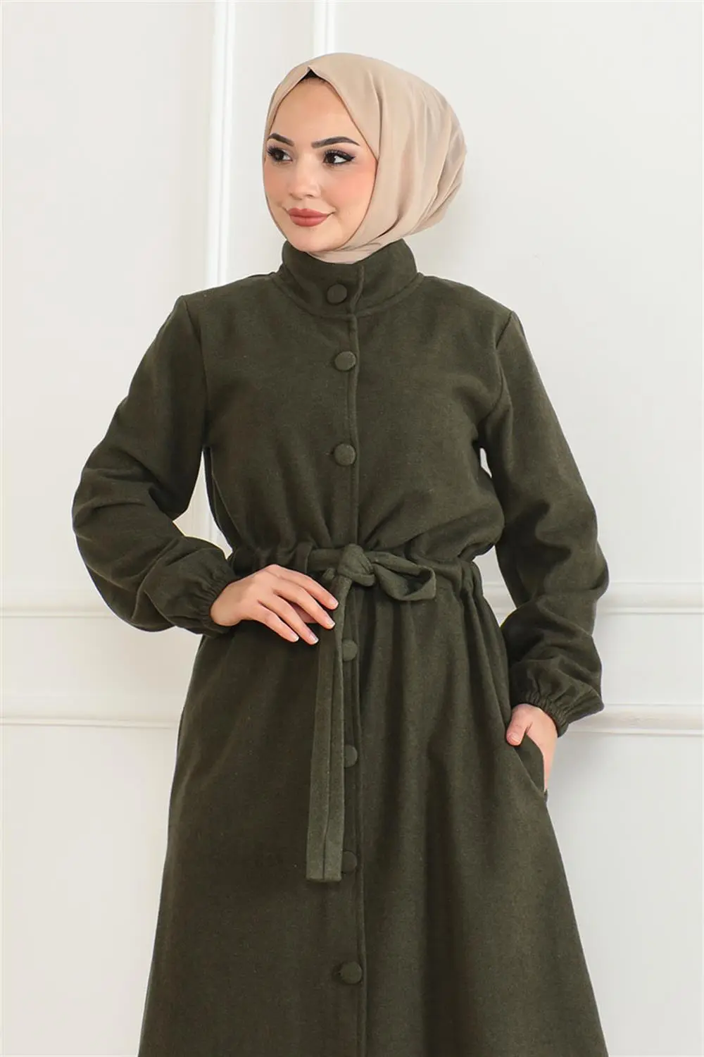 Düğme Detaylı Kaşe Kaban-detail