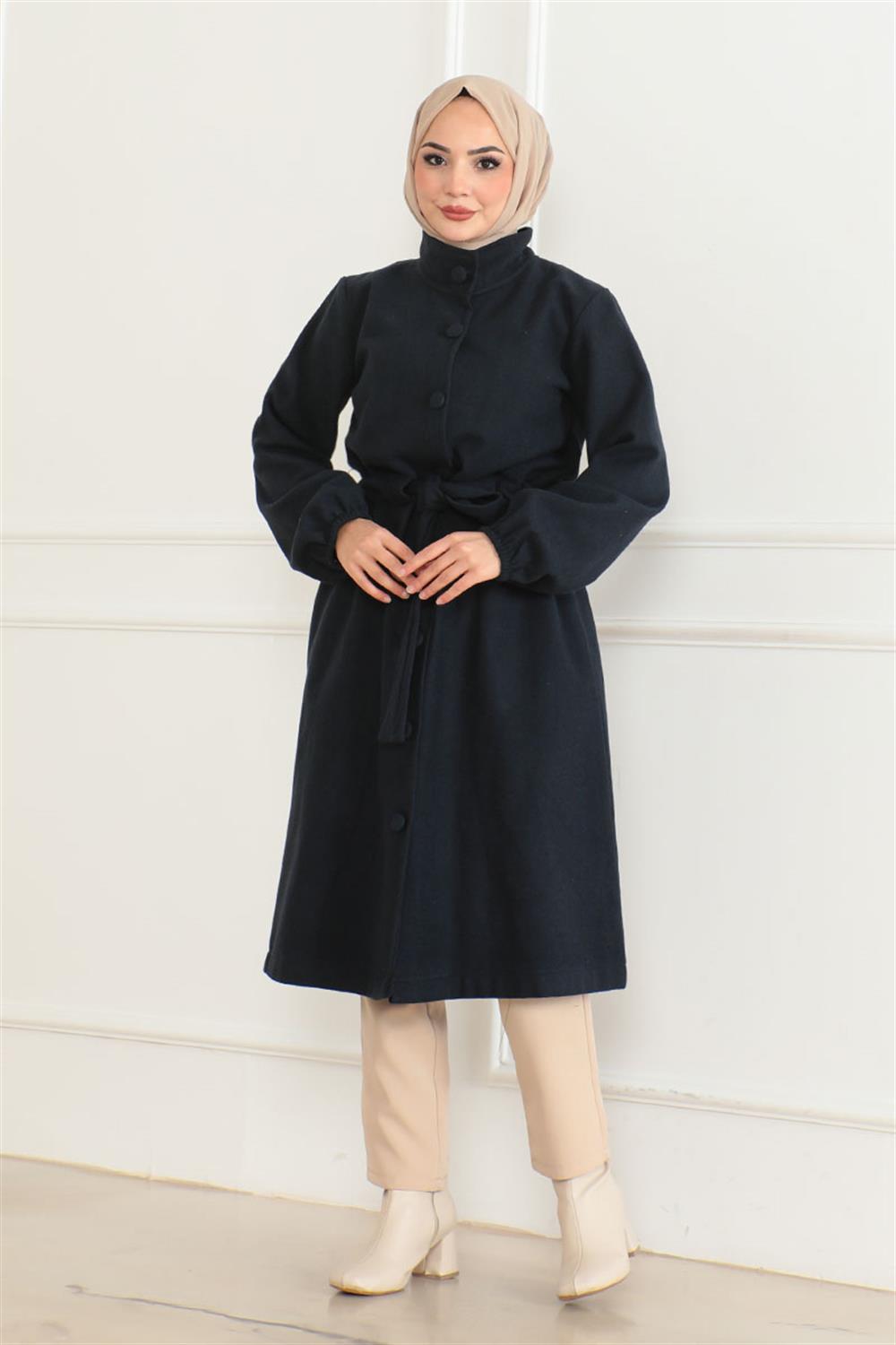 Düğme Detaylı Kaşe Kaban