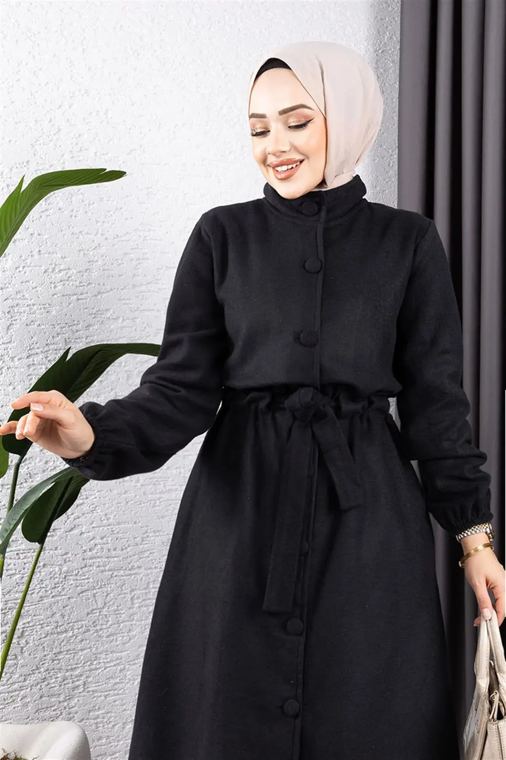 Düğme Detaylı Kaşe Kaban-detail