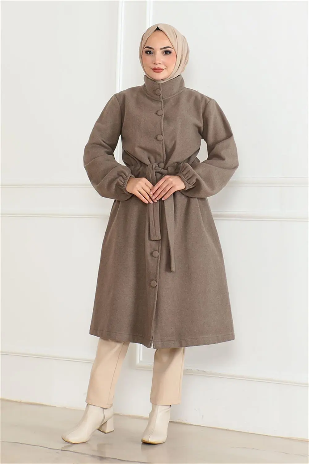 Düğme Detaylı Kaşe Kaban-detail