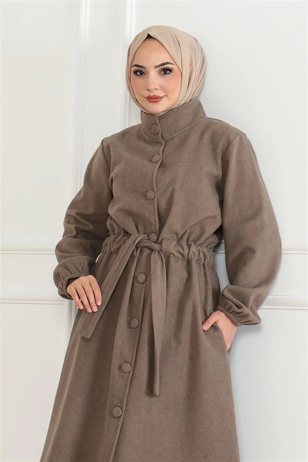 Düğme Detaylı Kaşe Kaban-detail