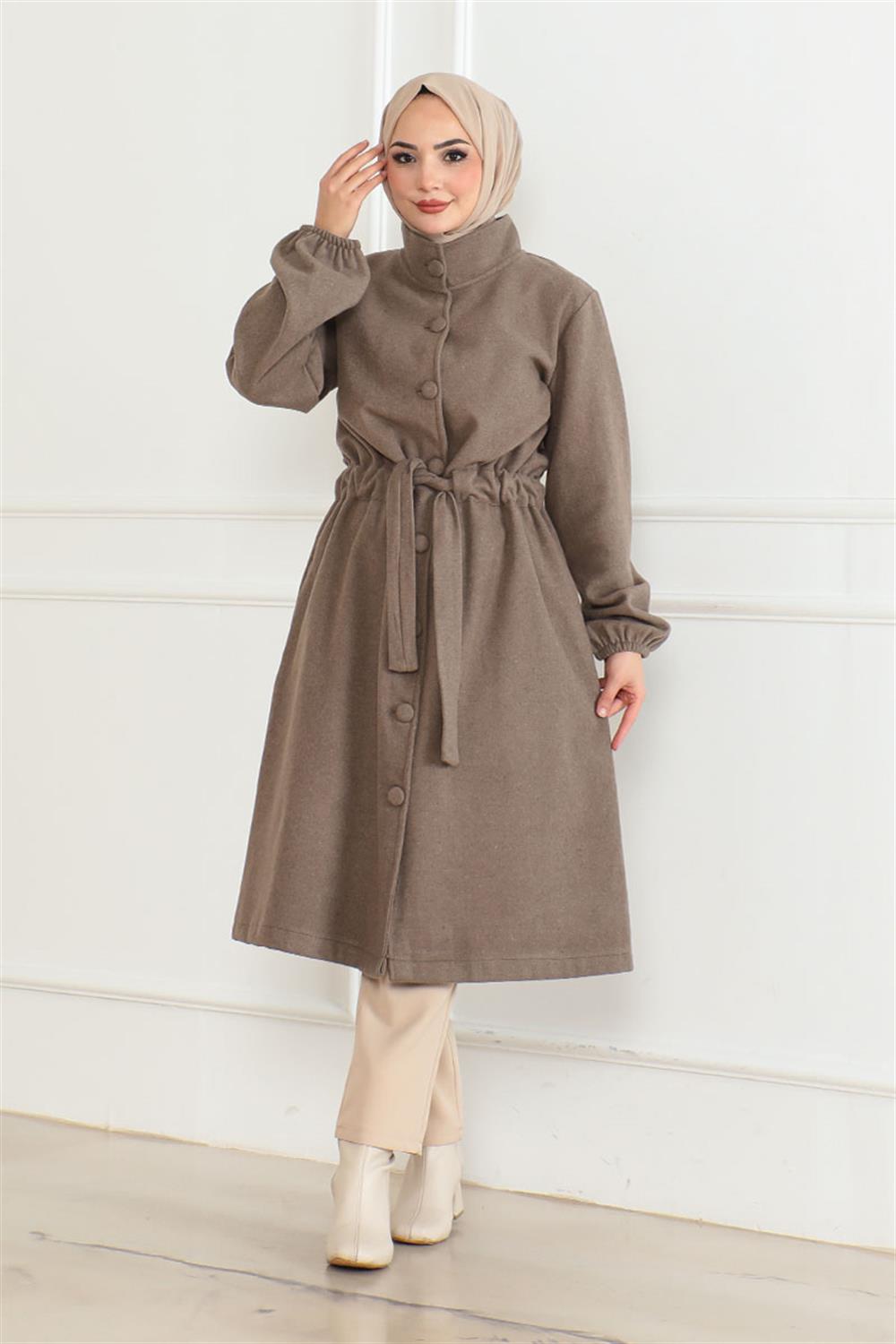 Düğme Detaylı Kaşe Kaban