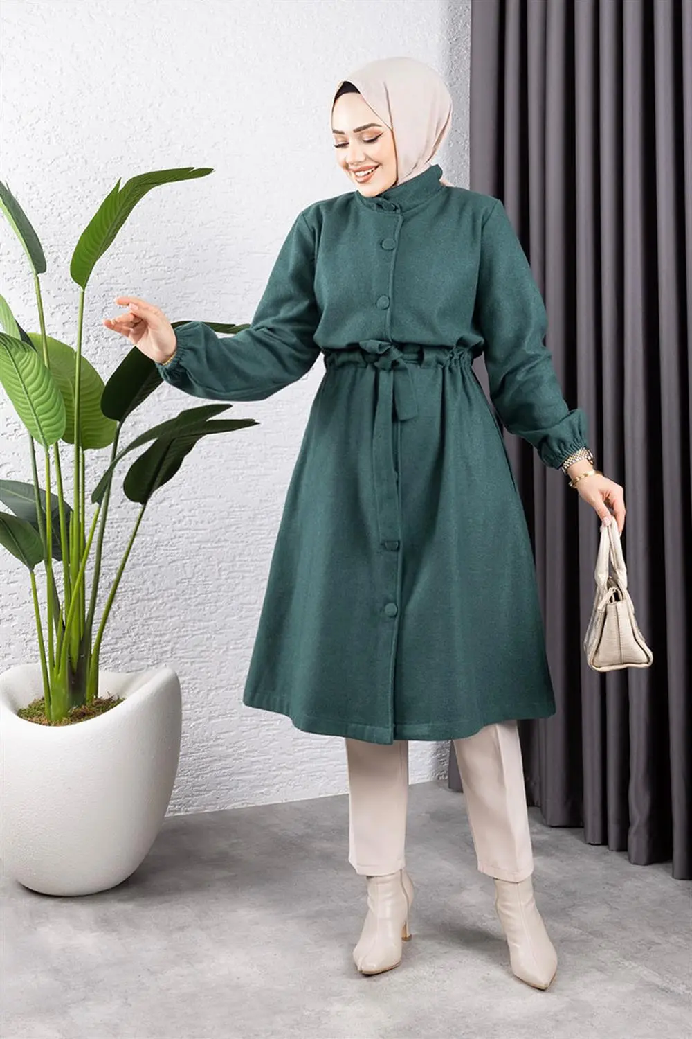 Düğme Detaylı Kaşe Kaban-detail