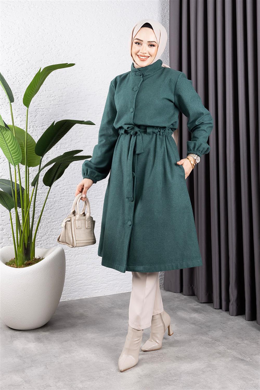 Düğme Detaylı Kaşe Kaban