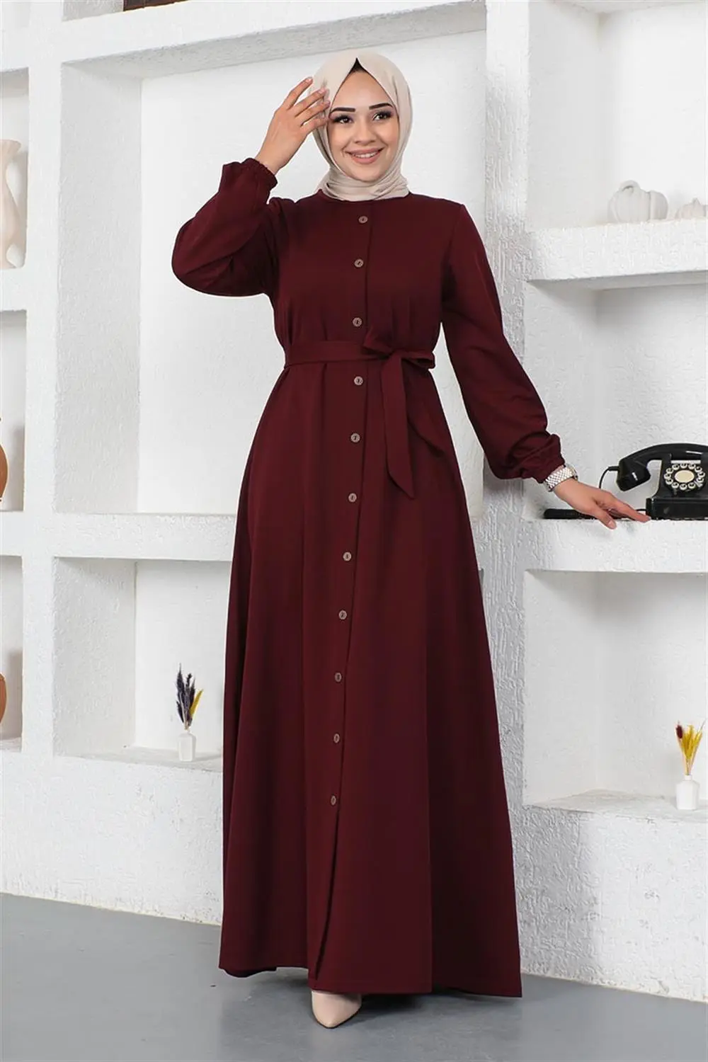 Düğme Detaylı Kemerli Elbise-detail