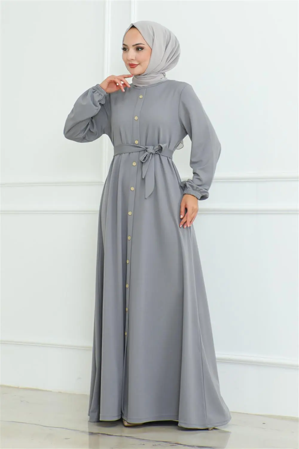 Düğme Detaylı Kemerli Elbise-detail