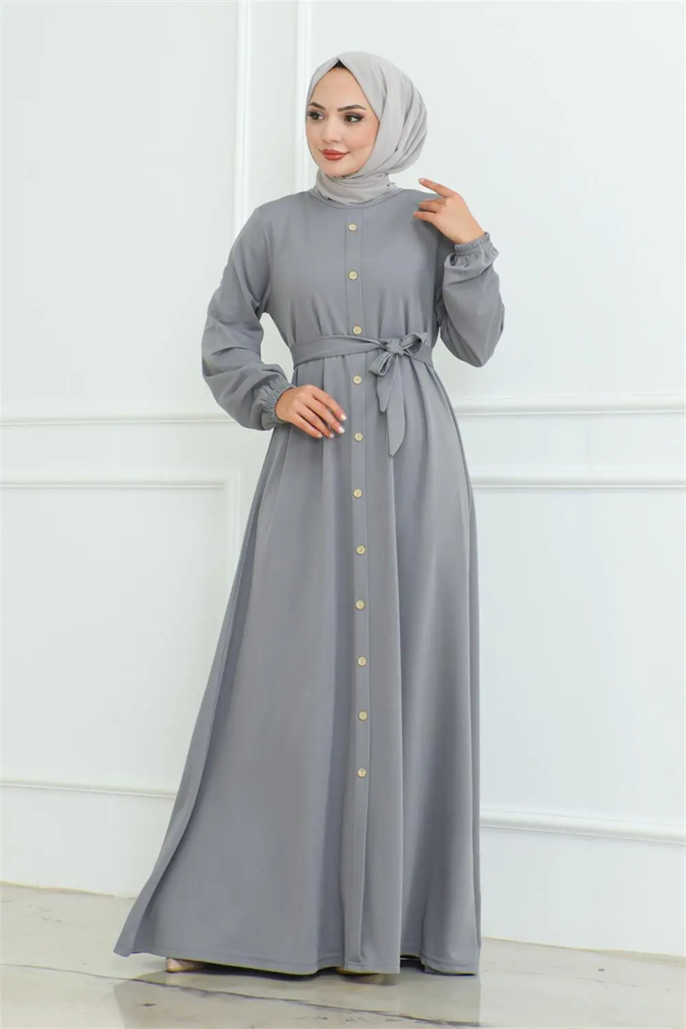 Düğme Detaylı Kemerli Elbise-detail