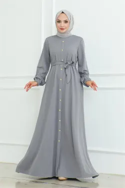 Button Detailed Belted Dress