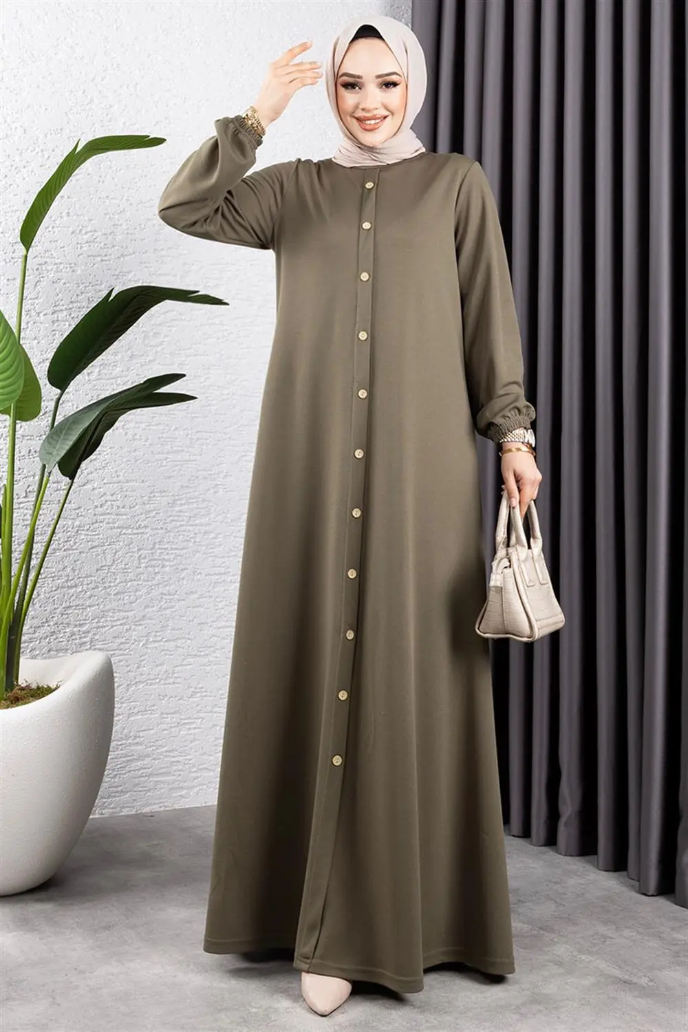 Düğme Detaylı Kemerli Elbise-detail