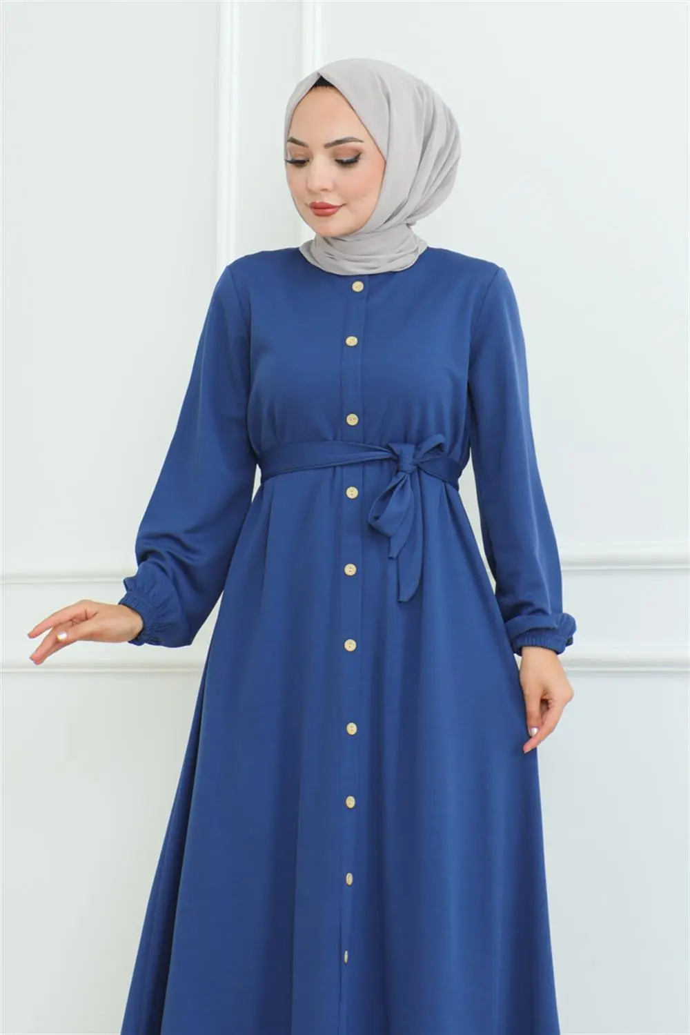 Düğme Detaylı Kemerli Elbise-detail