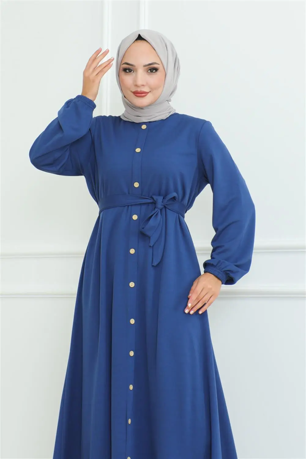 Düğme Detaylı Kemerli Elbise-detail