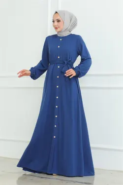 Button Detailed Belted Dress