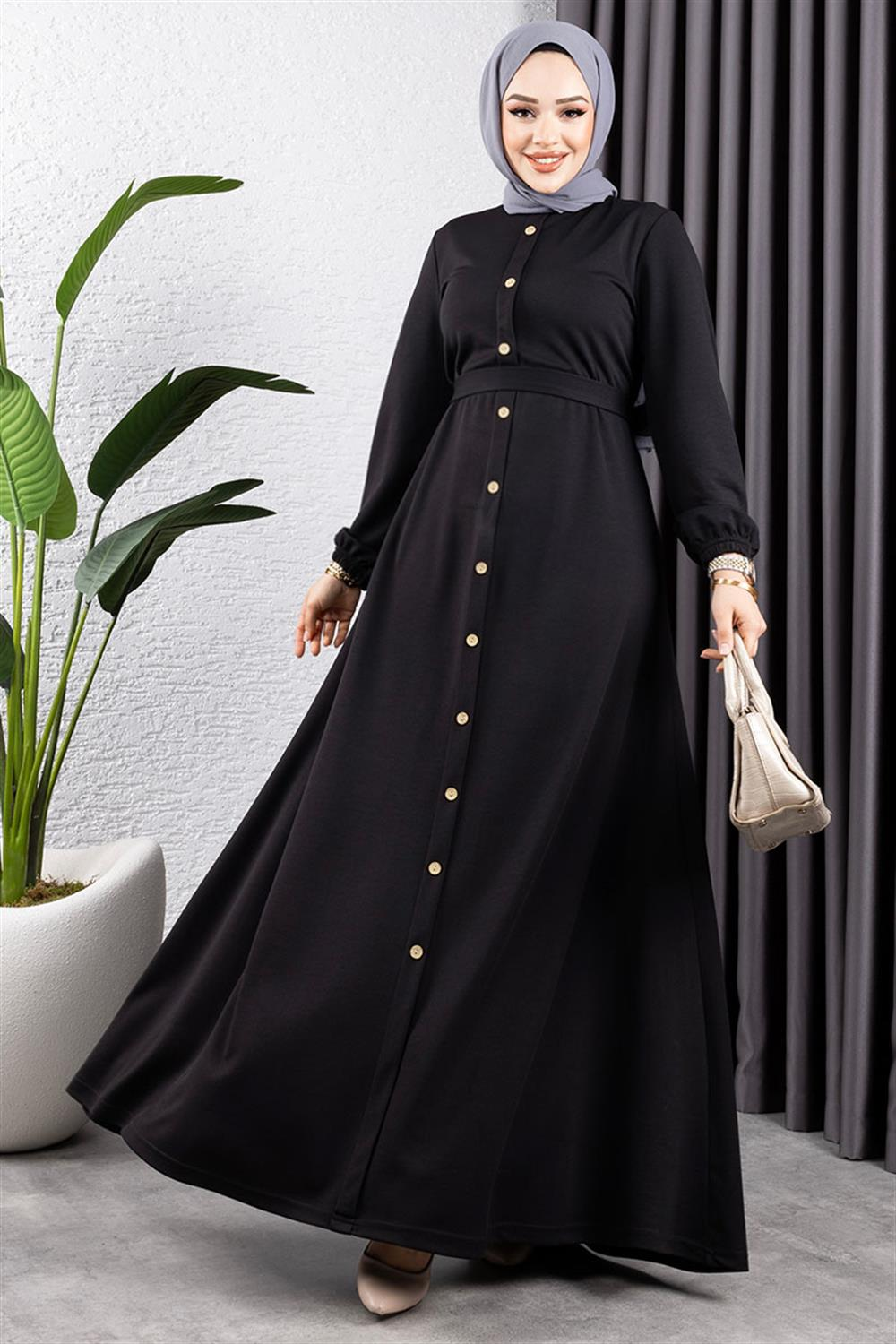 Button Detailed Belted Dress