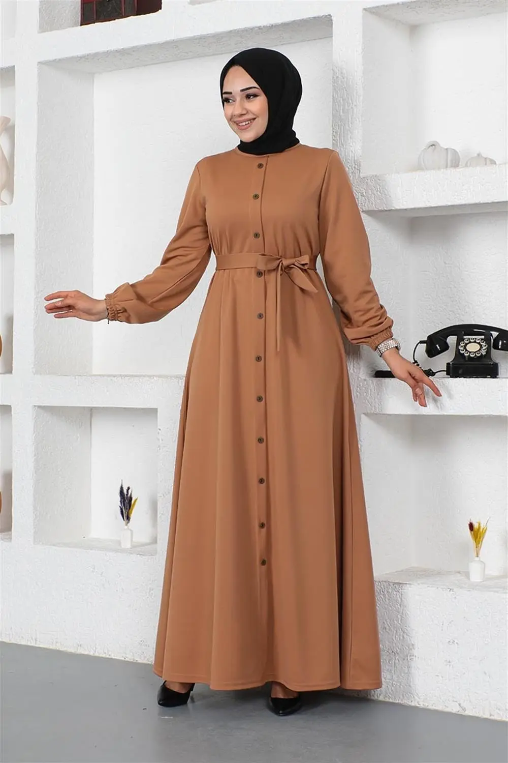 Düğme Detaylı Kemerli Elbise-detail