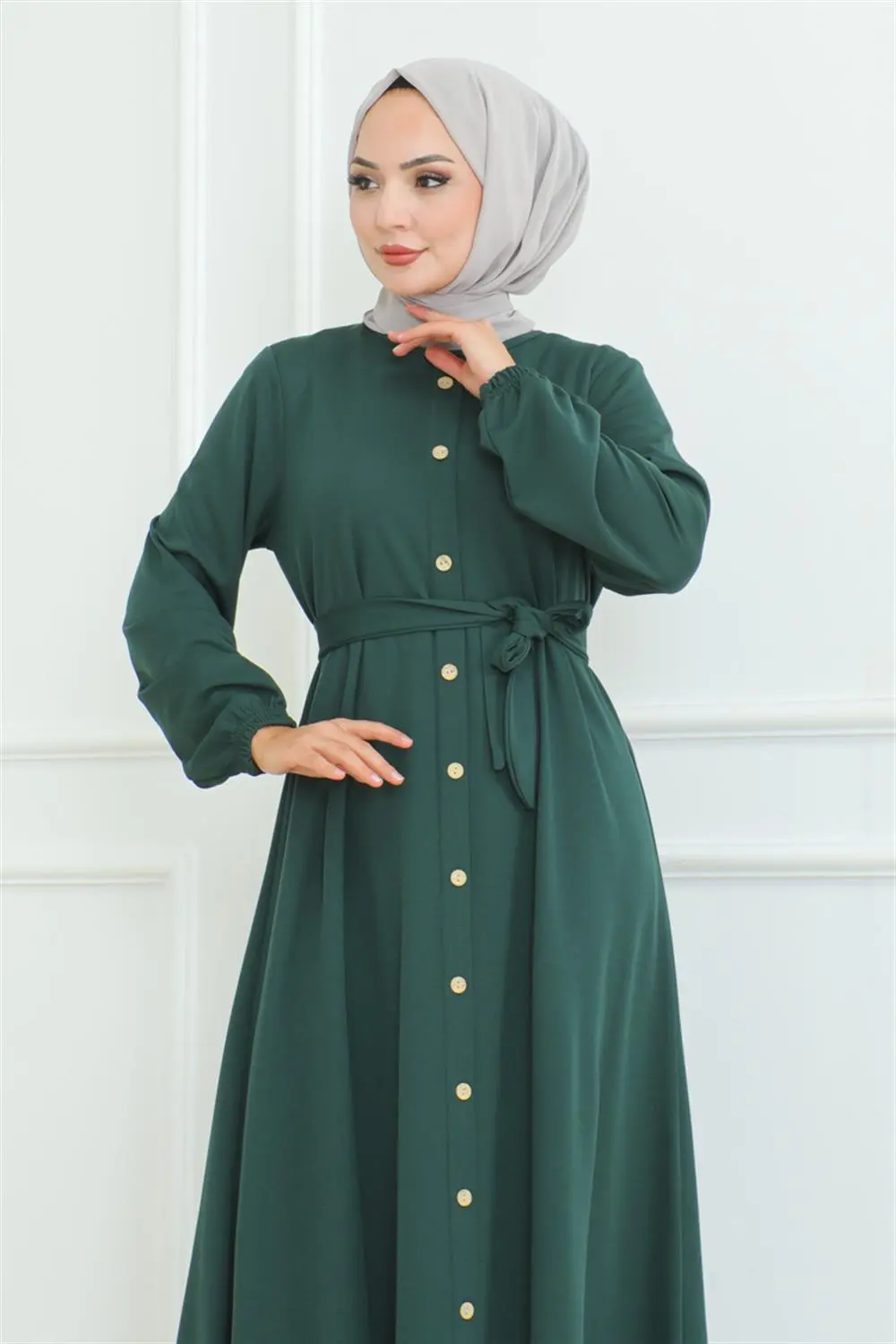 Düğme Detaylı Kemerli Elbise-detail