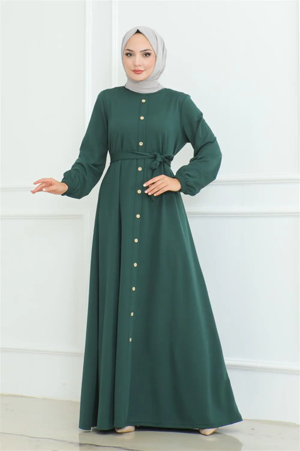 Düğme Detaylı Kemerli Elbise-detail