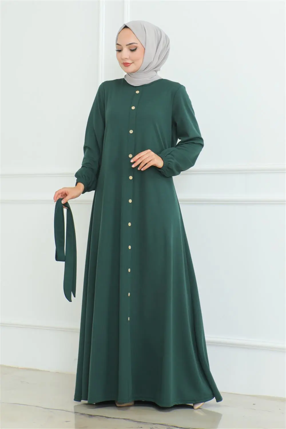 Düğme Detaylı Kemerli Elbise-detail