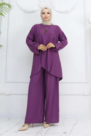 Button Detailed Necklace Two Piece Set