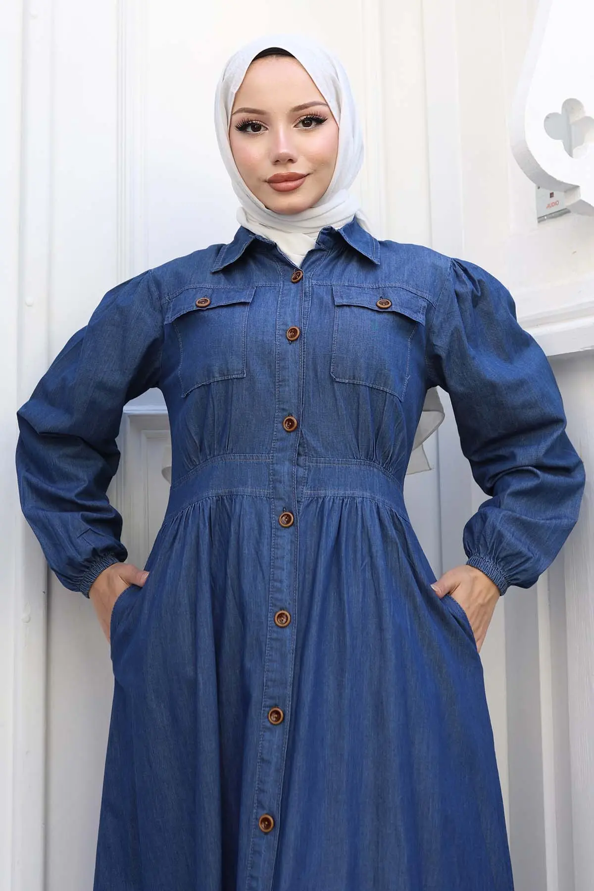 Button Detailed Denim Dress-detail