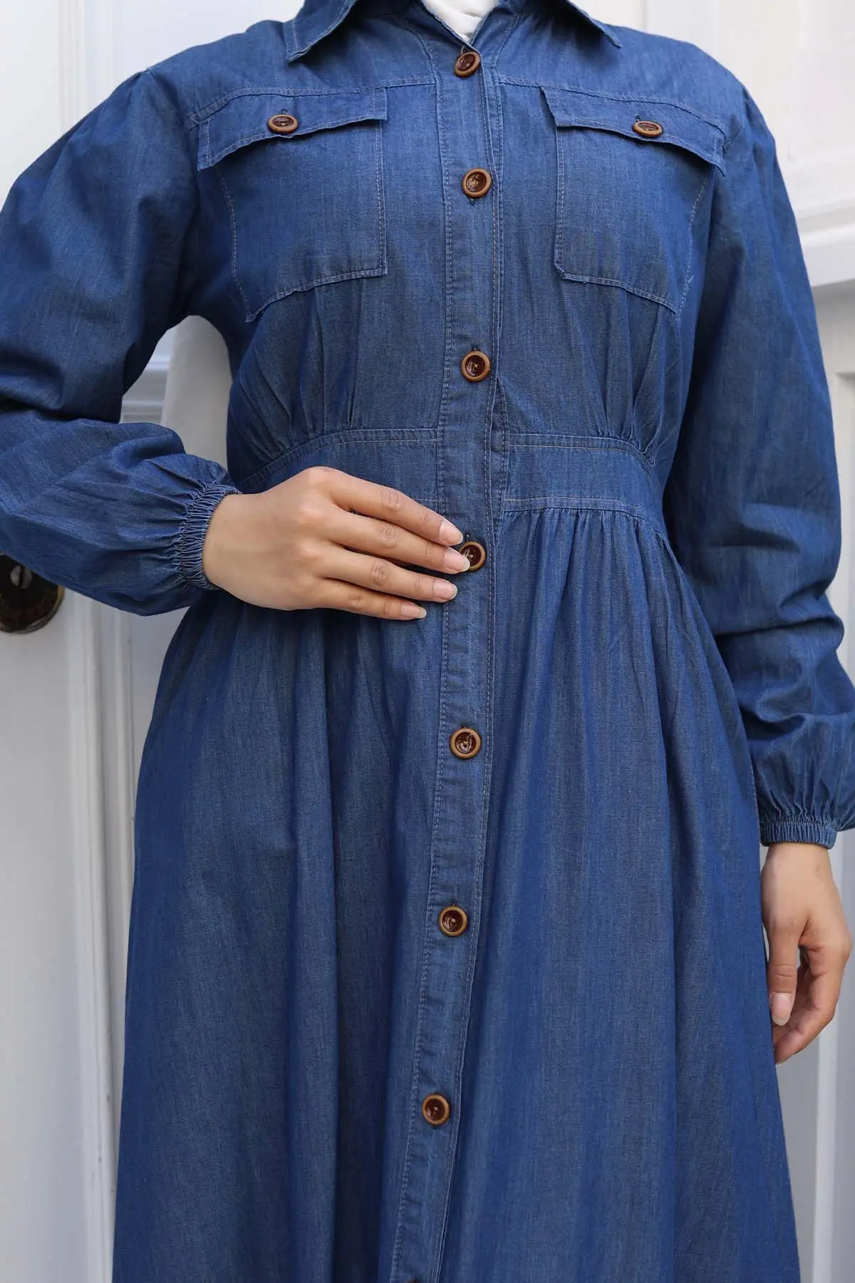 Button Detailed Denim Dress-detail