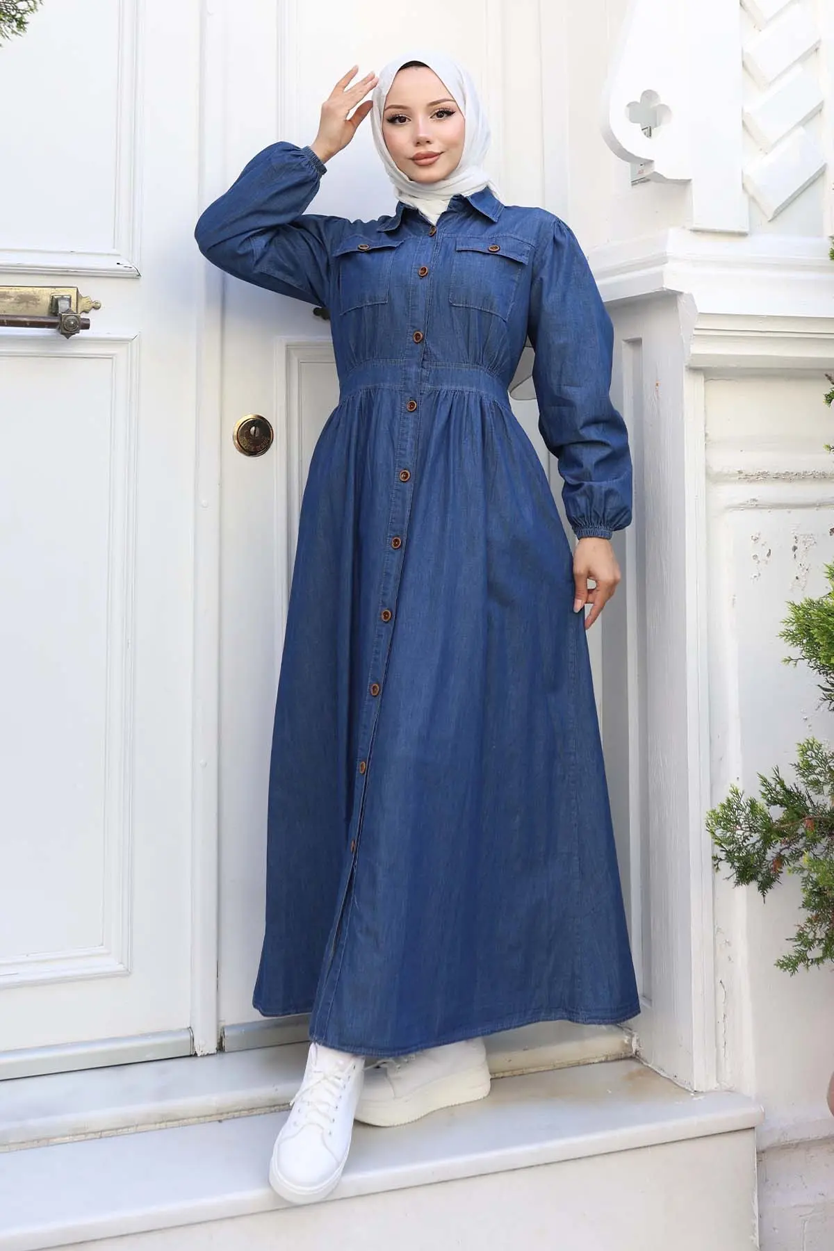 Button Detailed Denim Dress-detail