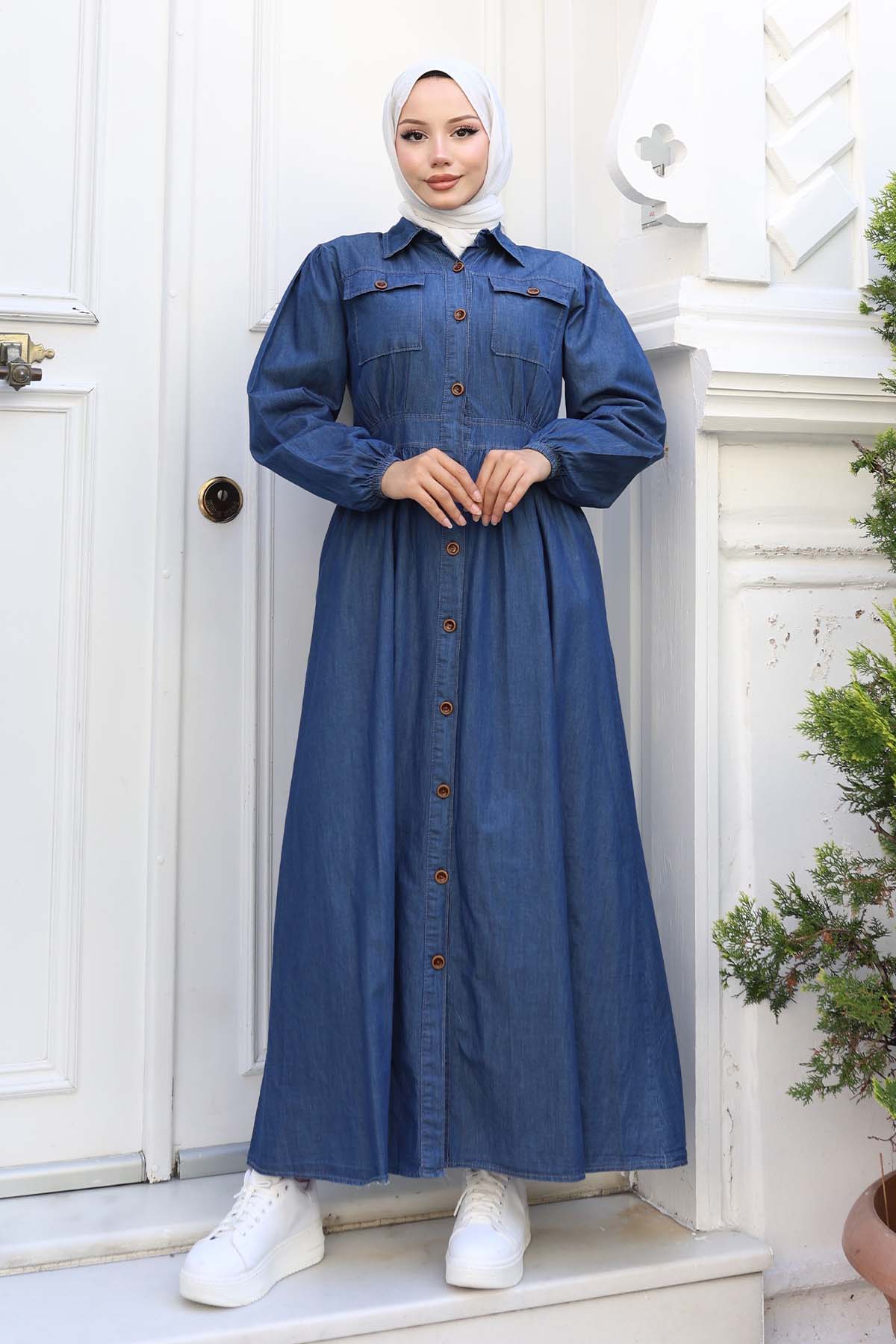 Button Detailed Denim Dress