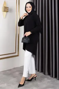 Button Detailed Crepe Trousers