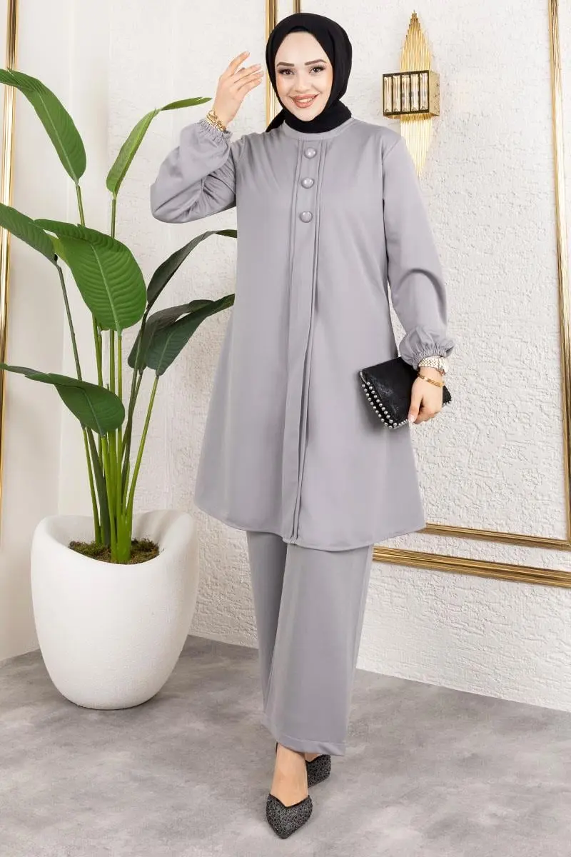 Button Detailed Hijab Suit-detail