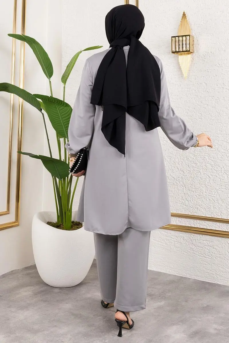 Button Detailed Hijab Suit-detail