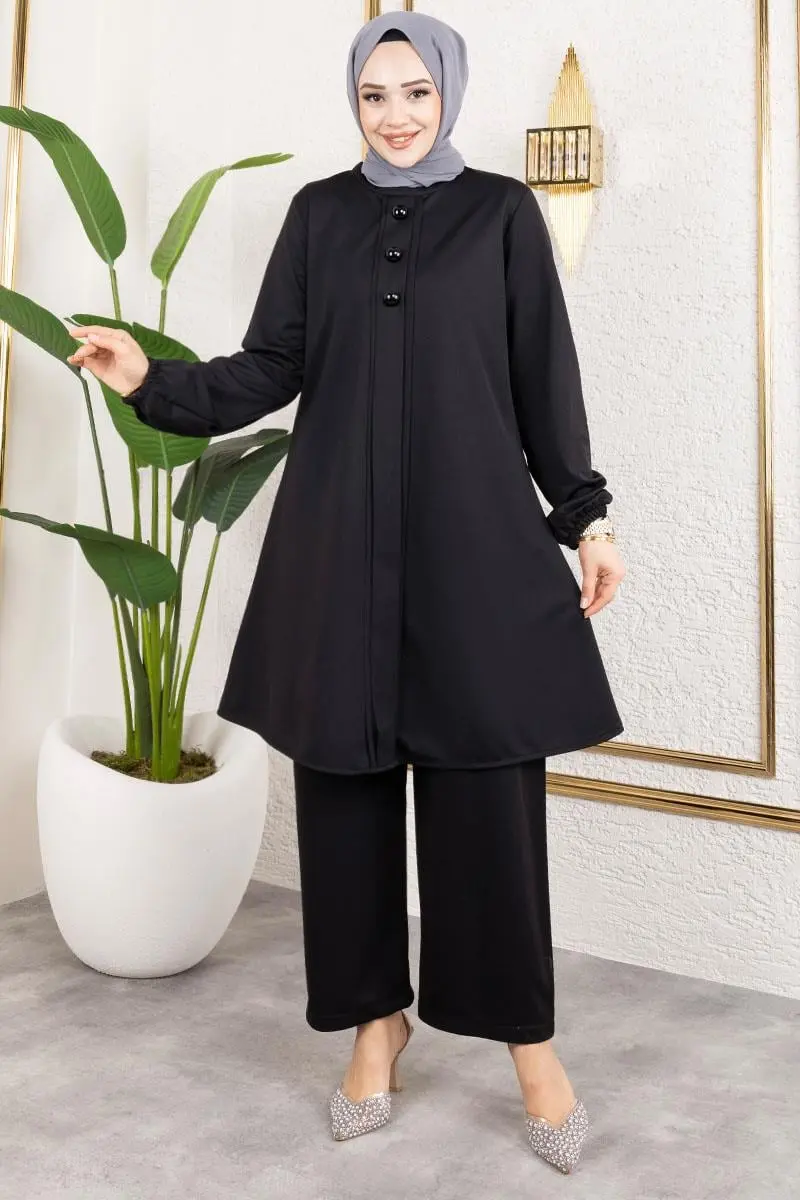 Button Detailed Hijab Suit-detail