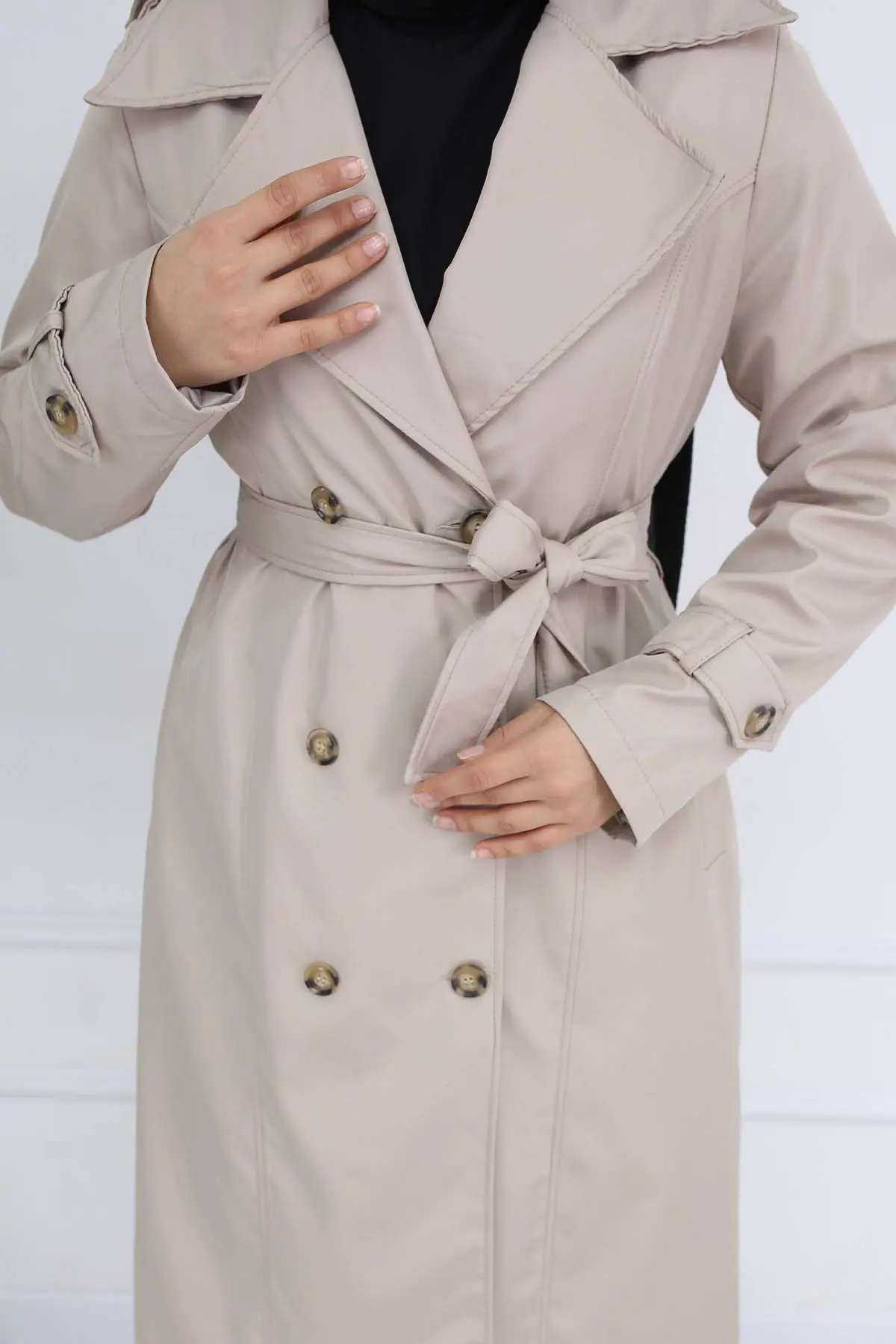 Button Detailed Trench Coat Stone Color-detail