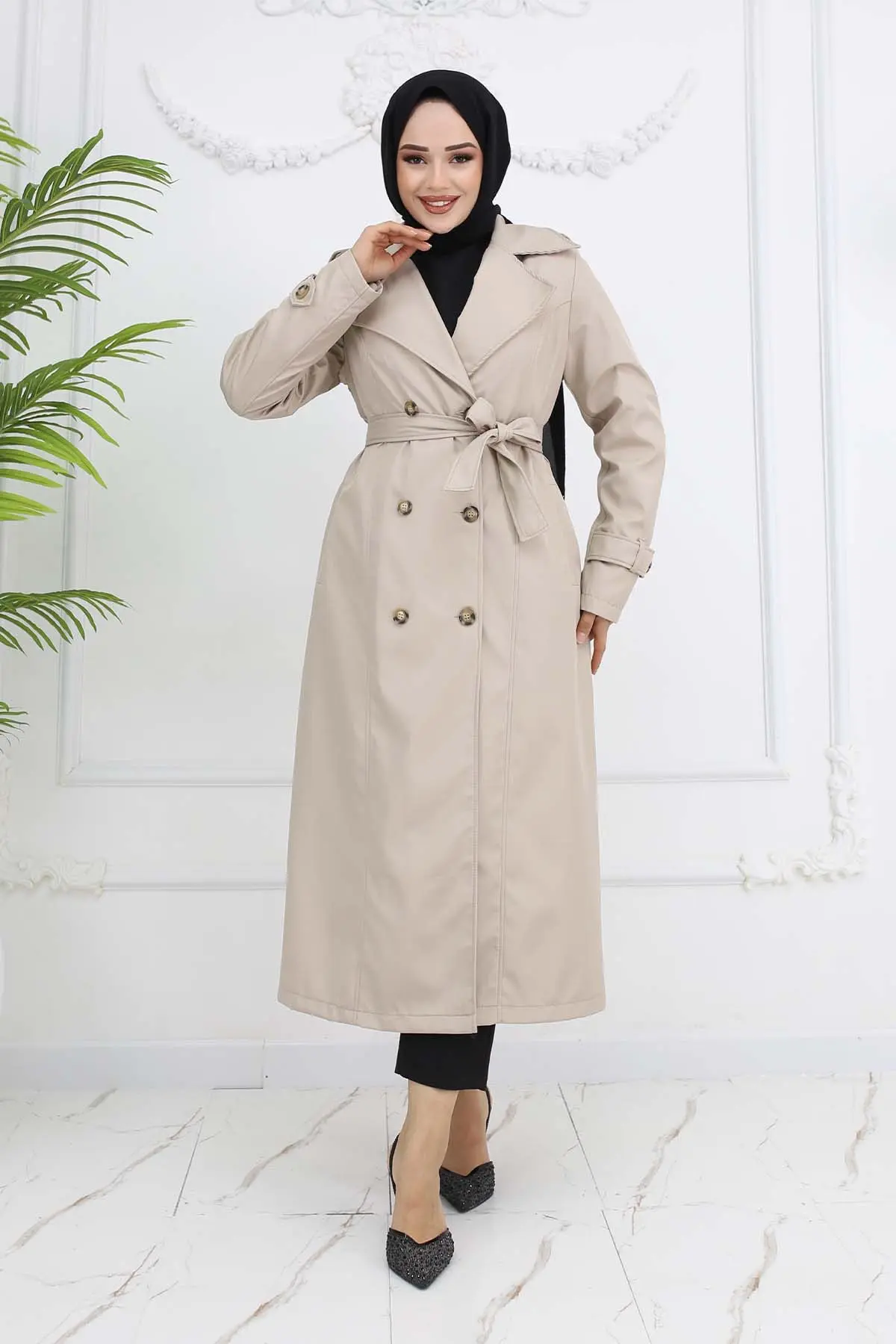 Button Detailed Trench Coat Stone Color-detail