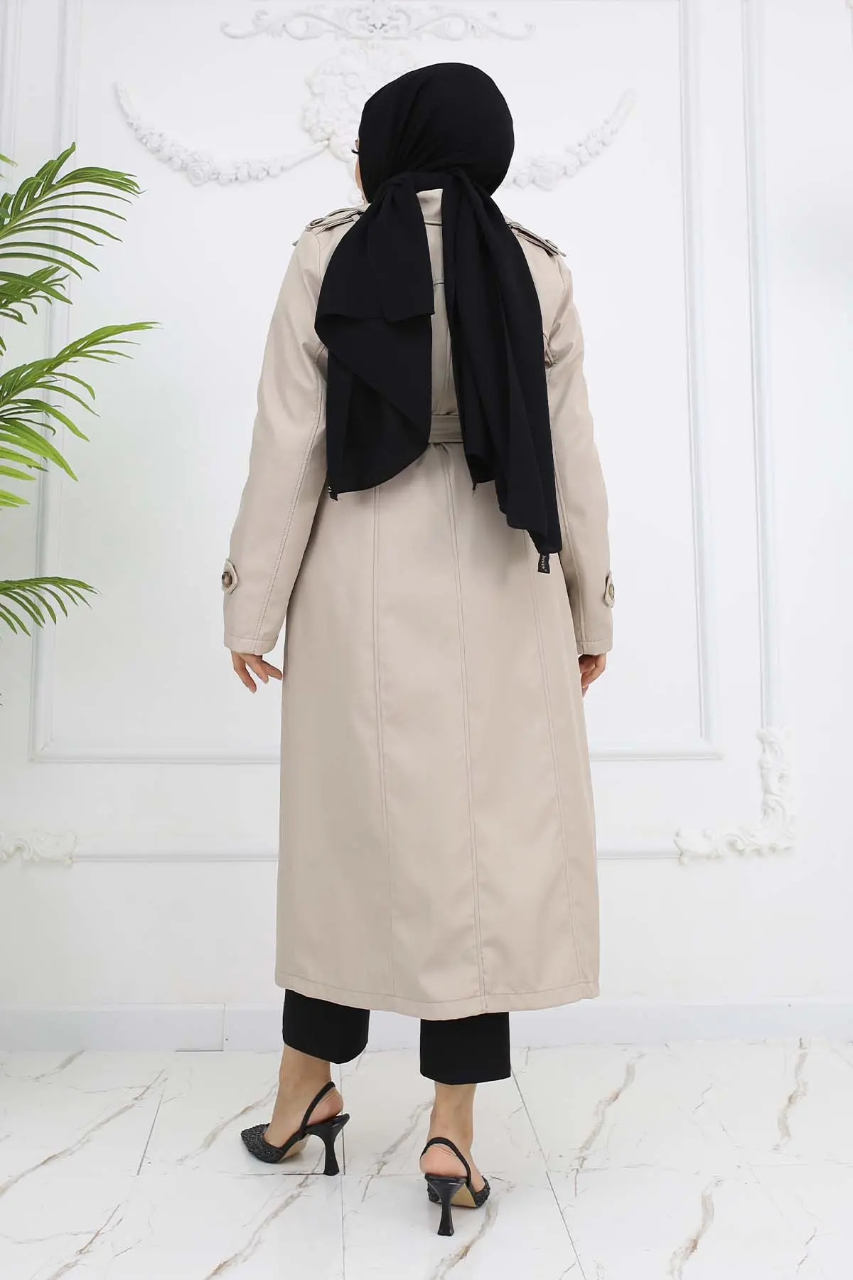 Button Detailed Trench Coat Stone Color-detail