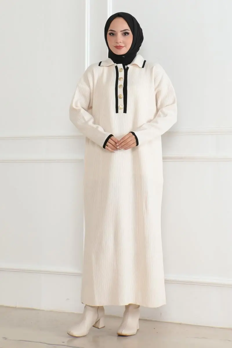 Button Detailed Knit Dress-detail