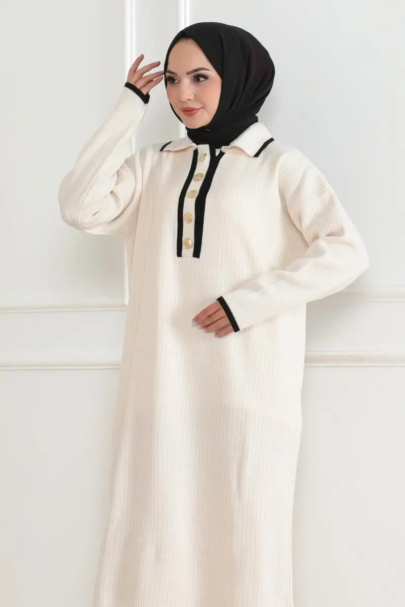 Button Detailed Knit Dress-detail