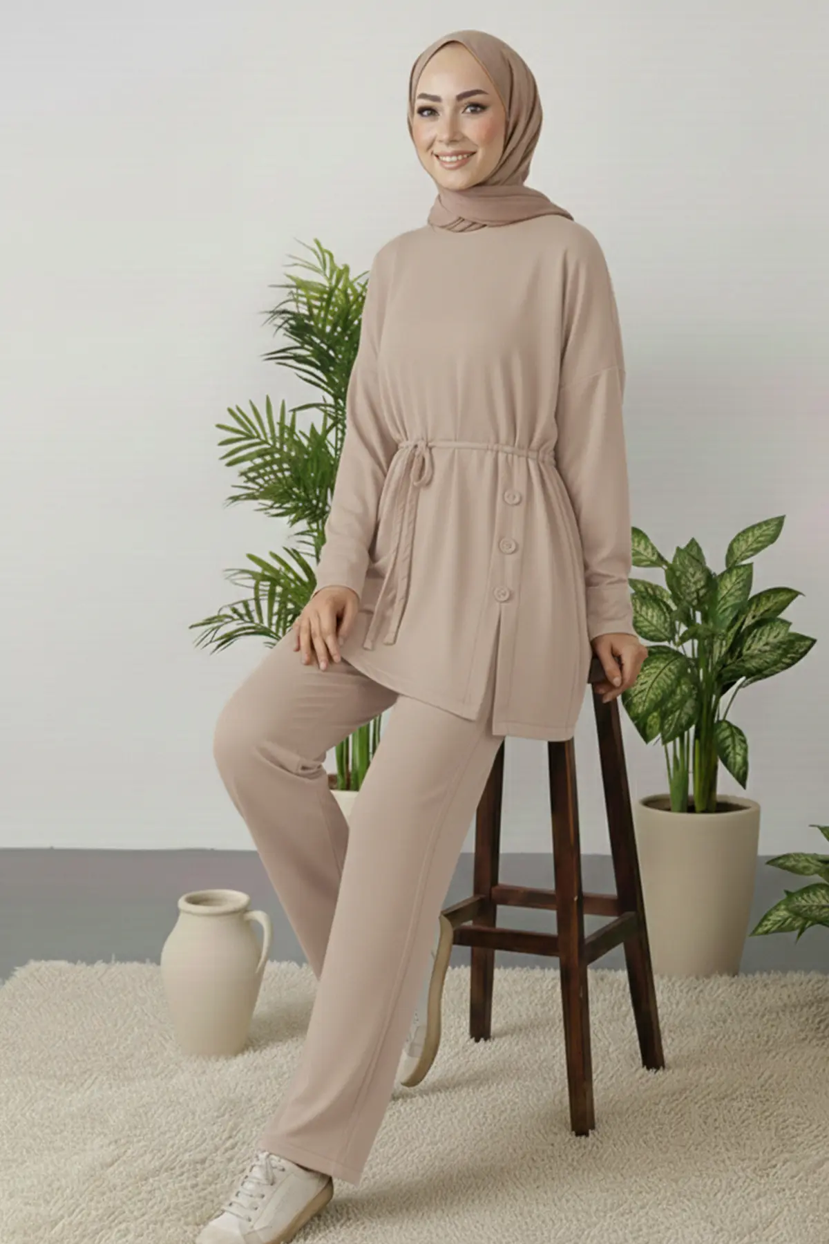 Button Detail Tunic Set-detail