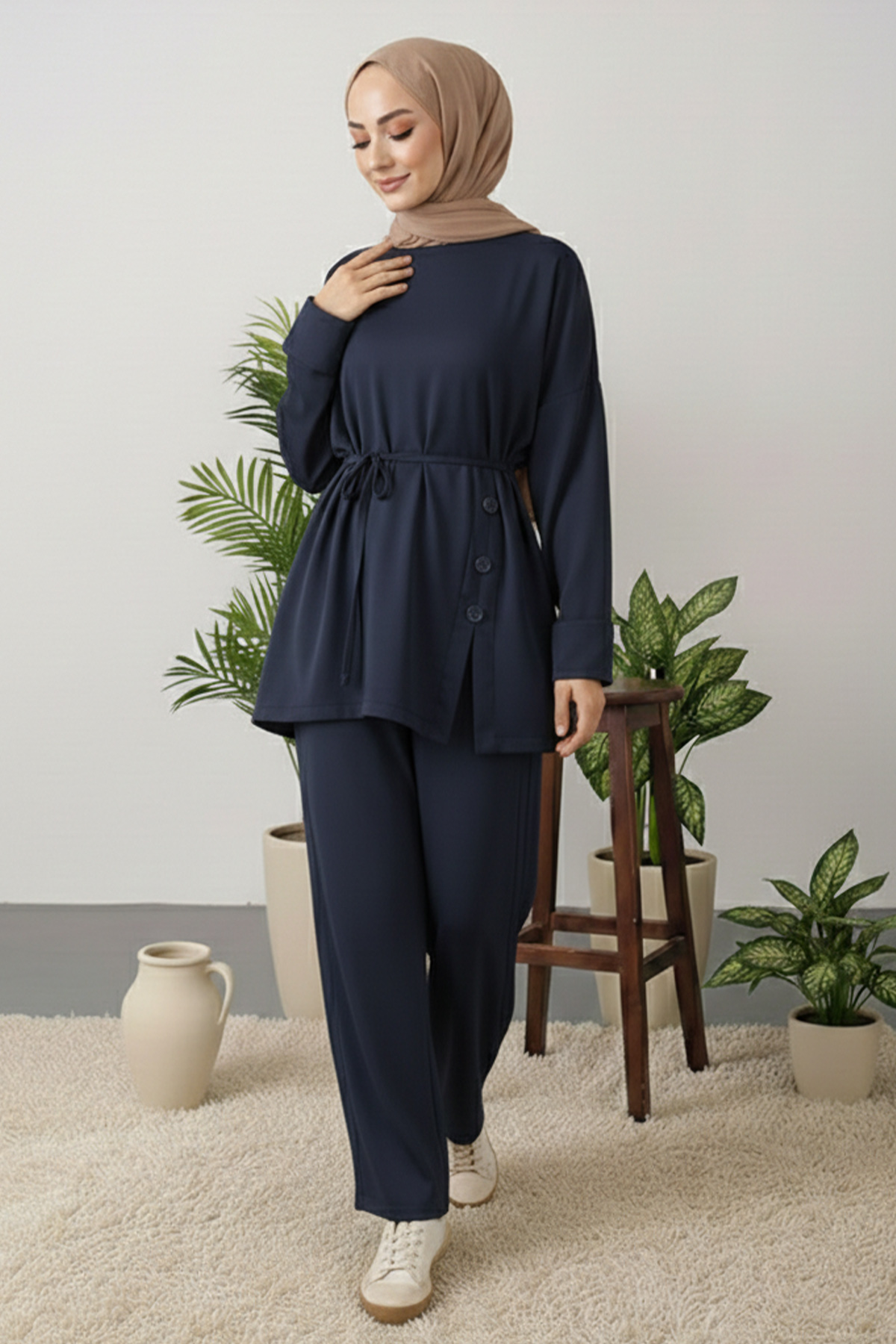 Button Detail Tunic Set